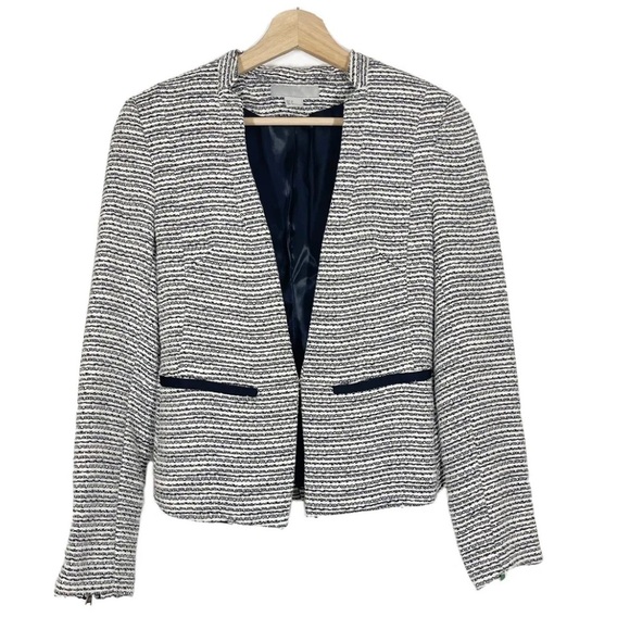 H&M Tweed Blazer Jacket Two Pockets Long Sleeves Black White Medium Large 10 - Picture 1 of 13